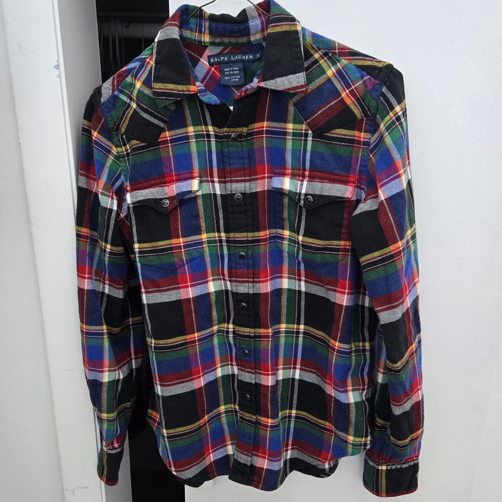 Ralph Lauren Women's Vibrant Plaid Button-Down Shirt 10